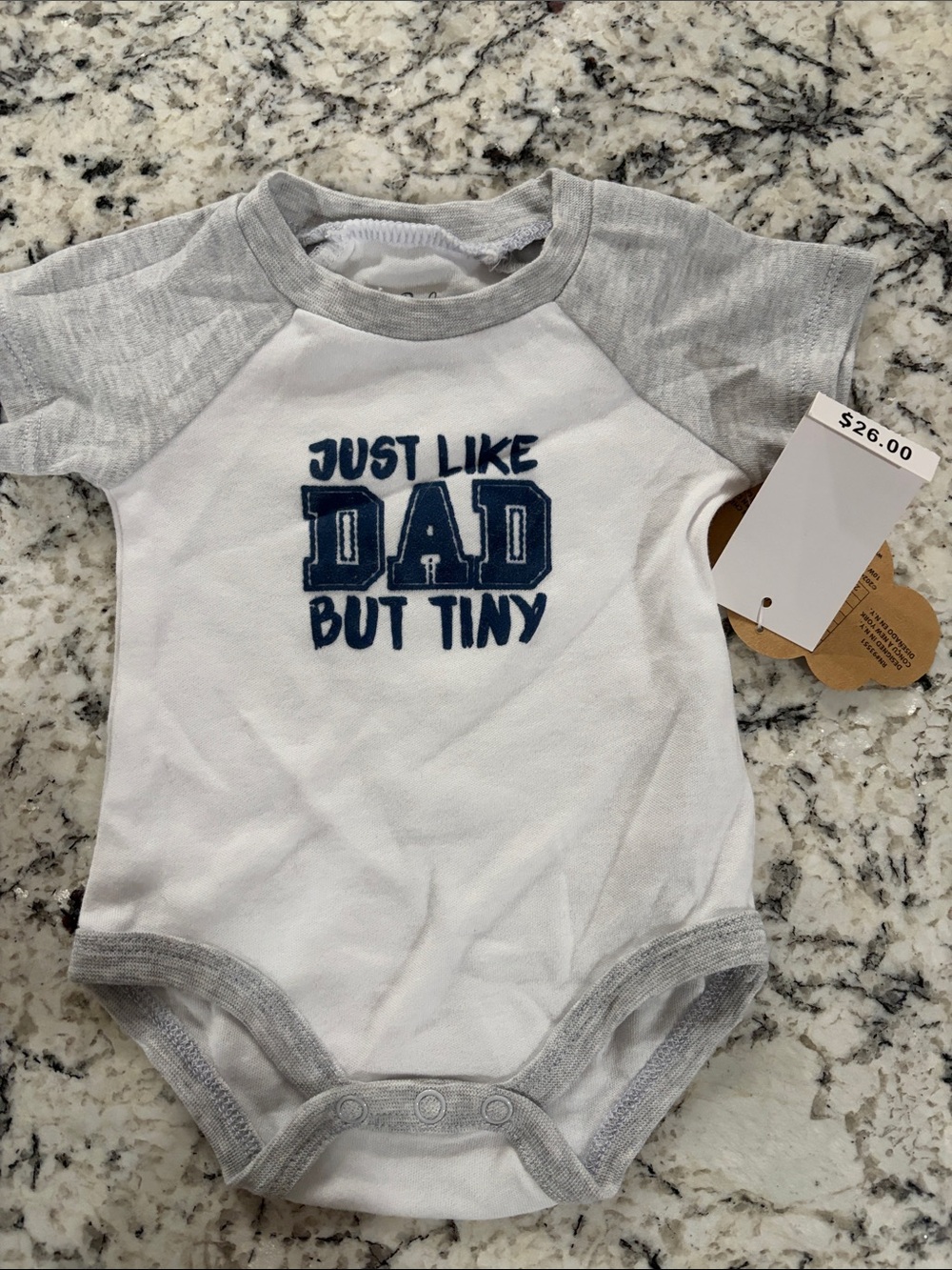 Brand New!! Just Like Dad But Tiny White & Gray Baby One-Piece
